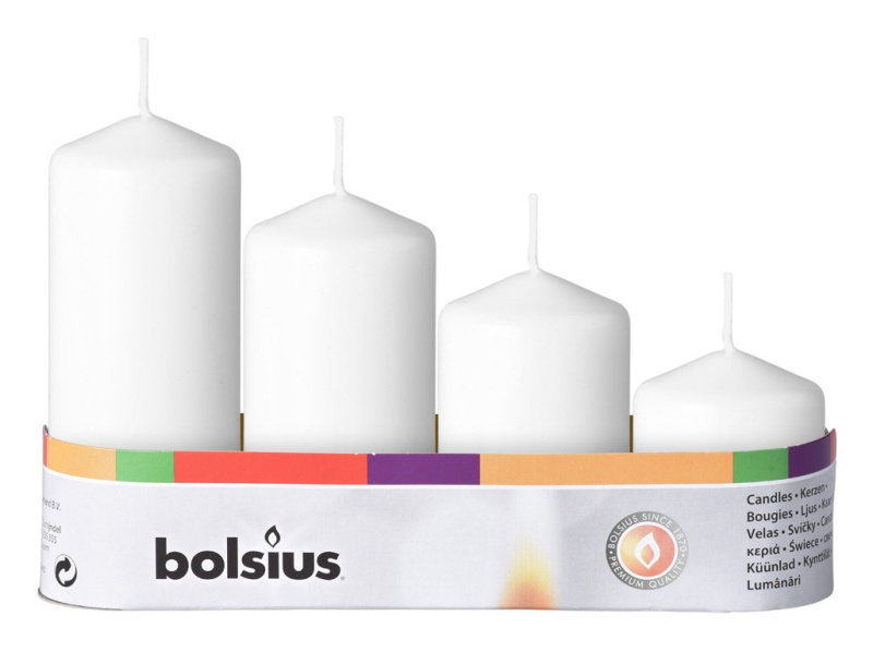 Bolsius adventní stupňovitá svíčka 4 ks bílá 4,8x4,8 cm