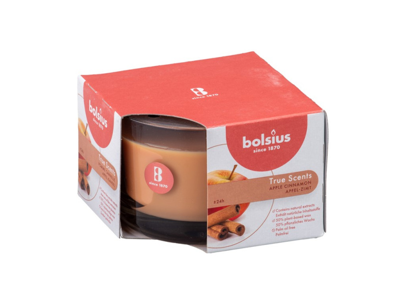 Bolsius Vonná svíčka ve skle Apple Cinammon, 90 x 63 mm