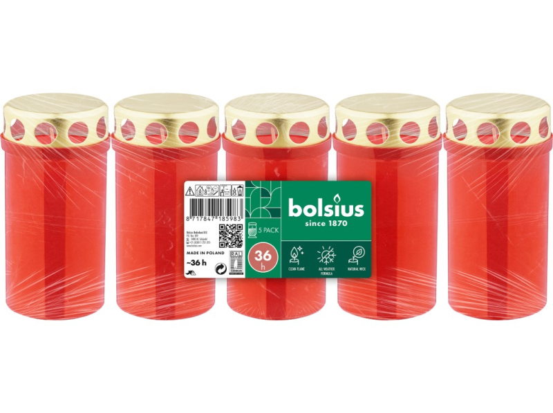 Bolsius hřb. vklad plech. víčko 5x 61x120 mm  36h. červená