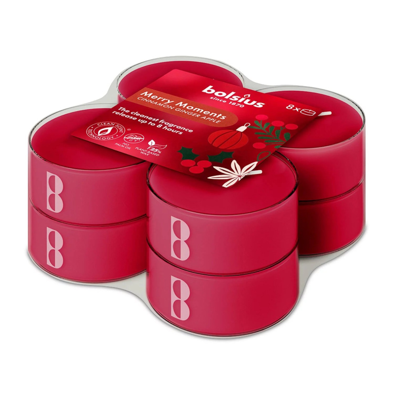 Bolsius Vonné čajové svíčky Maxi Merry Moments 8 ks