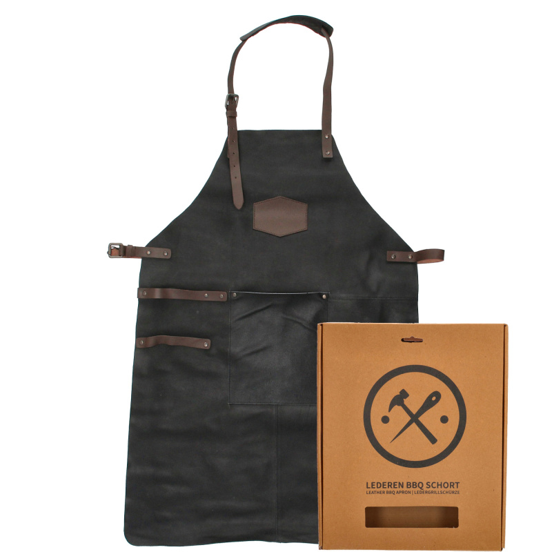 Hide & stitches Kožená Zástěra pro milovníky grilování - Černá (bez loga)