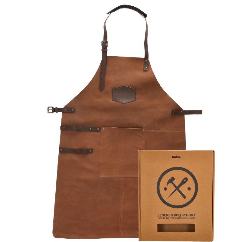 Hide & stitches Kožená Zástěra pro milovníky grilování - Cognac (bez loga)