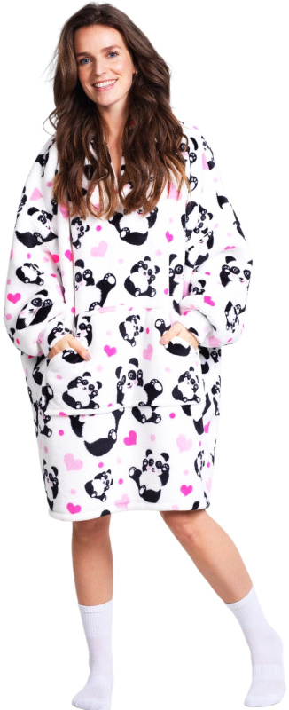 Noxxiez Hřejivá televizní mikinová deka s kapucí pro teenagery a dospělé Panda