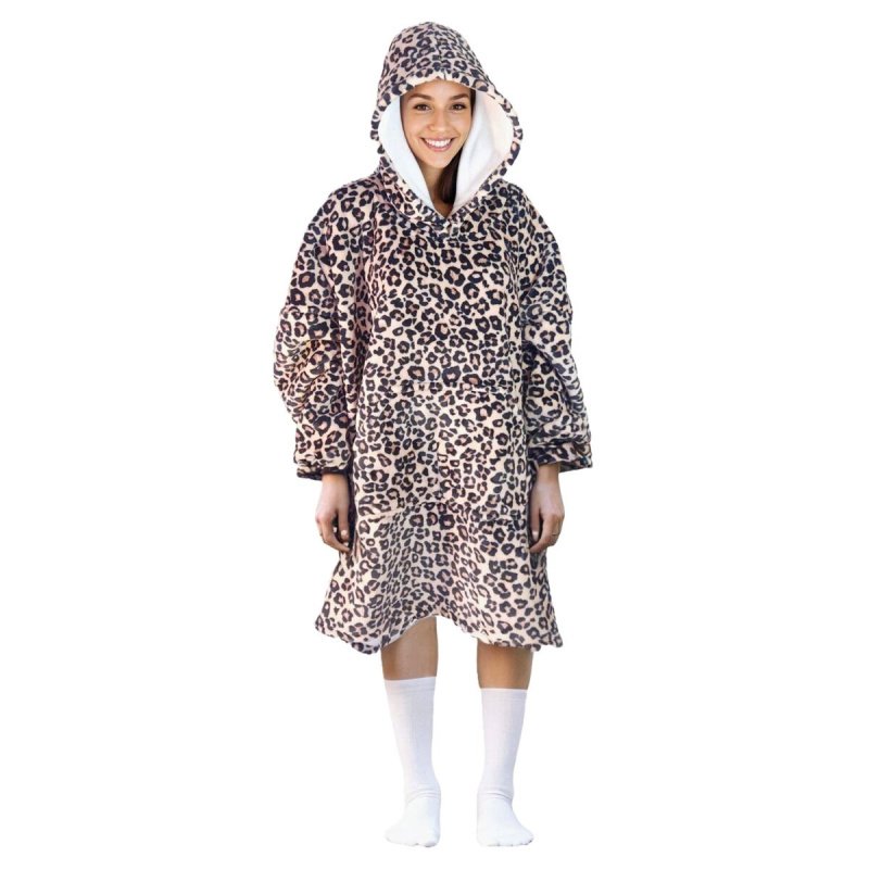 hřejivá mikinová deka s kapucí COZY NOXXIEZ s leopardím potiskem