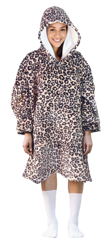 hřejivá mikinová deka s kapucí COZY NOXXIEZ s leopardím potiskem