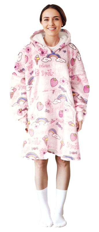 Hřejivá mikinová deka s kapucí COZY NOXXIEZ s potiskem sladkostí