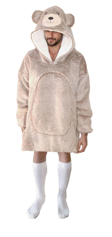 Hřejivá nositelná deka s kapucí COZY NOXXIEZ medvěd pro teenagery a dospělé