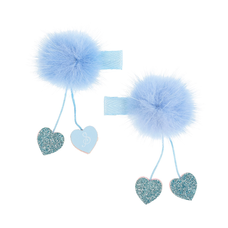 Sponky do vlasů s bambulkou a srdíčky modré