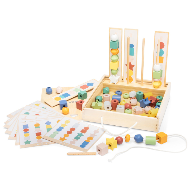 Dřevěná třídicí a navlékací sada korálků