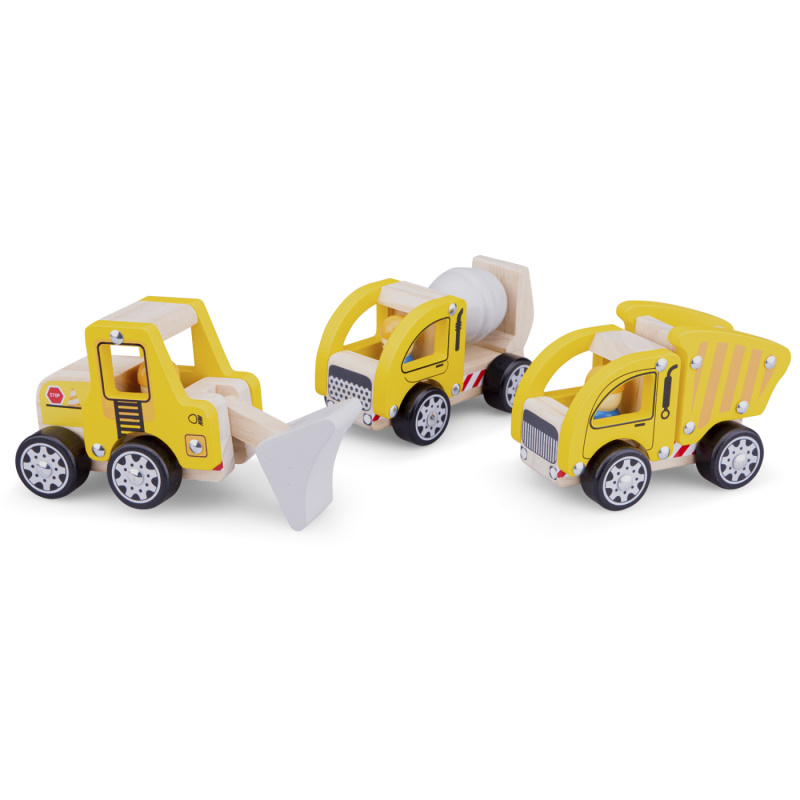 New Classic Toys Dřevěná stavební autíčka 3 ks