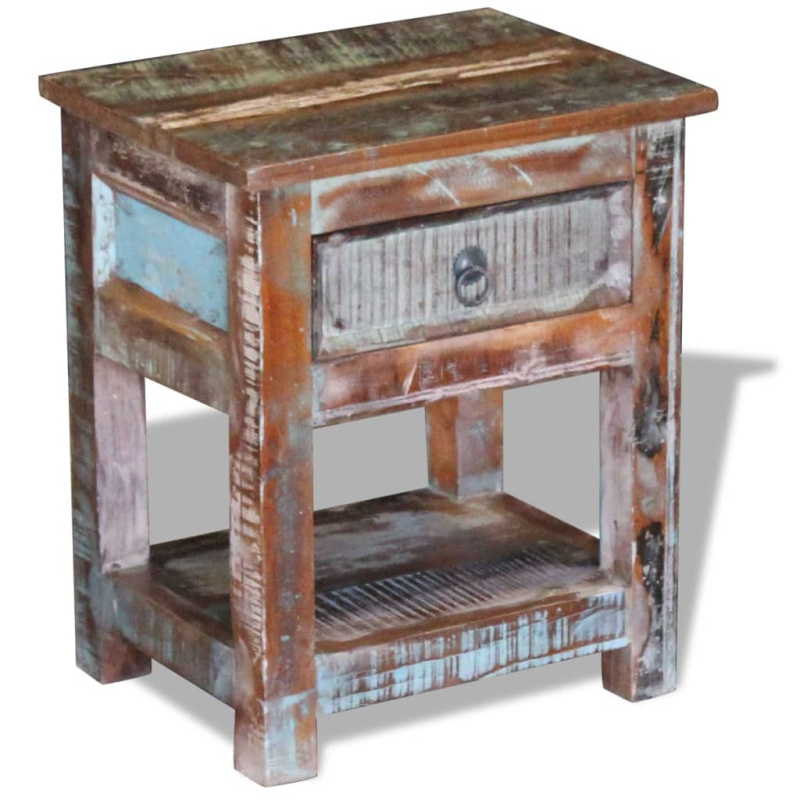 Odkládací stolek zásuvka masivní recyklované dřevo 43x33x51 cm