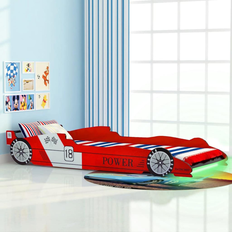 Dětská Led Postel Závodní Auto, 90X200 Cm, Červená - Červená