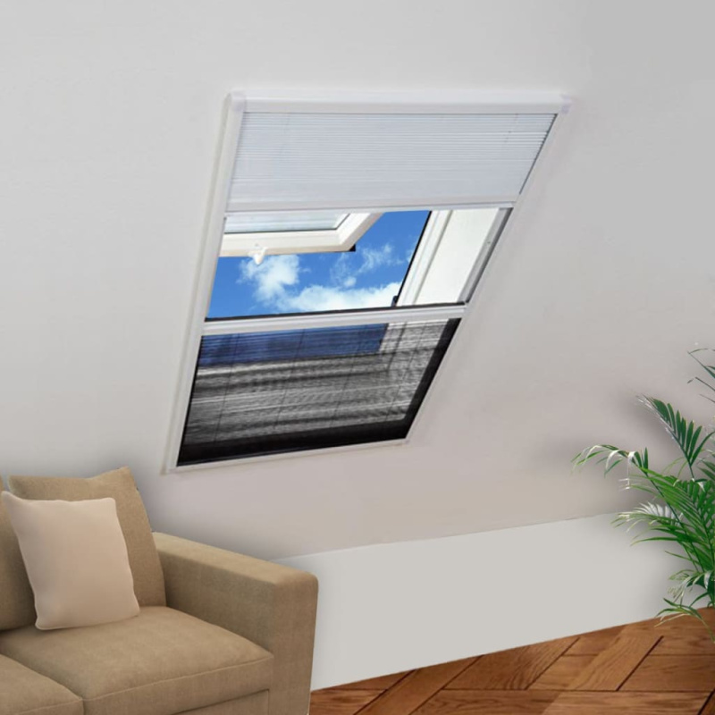 Plisovaná Okenní Síť Proti Hmyzu Se Zástěnou, Hliník, - Bílá / 80 x 100 cm