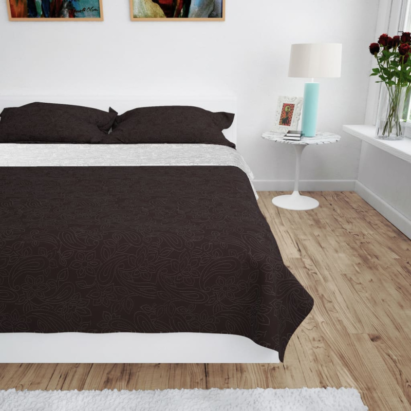 Oboustranný Prošívaný Přehoz Na Postel Hnědo-Krémový - Krémová a hnědá / 230 x 260 cm