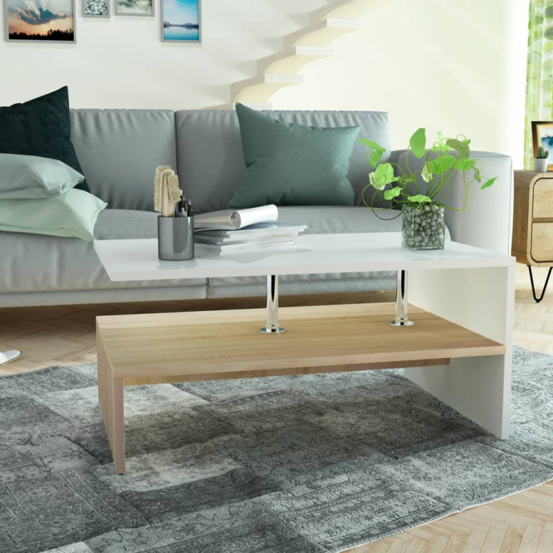 Konferenční Stolek Kompozitní Dřevo 90 X 59 X 42 Cm Dub A Bílý - Dub