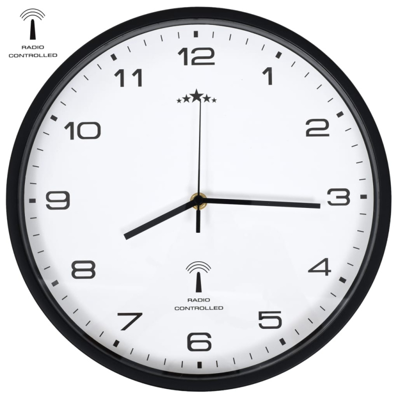 Rádiem Řízené Nástěnné Hodiny Quartz 31 Cm Bíločerné - Černá