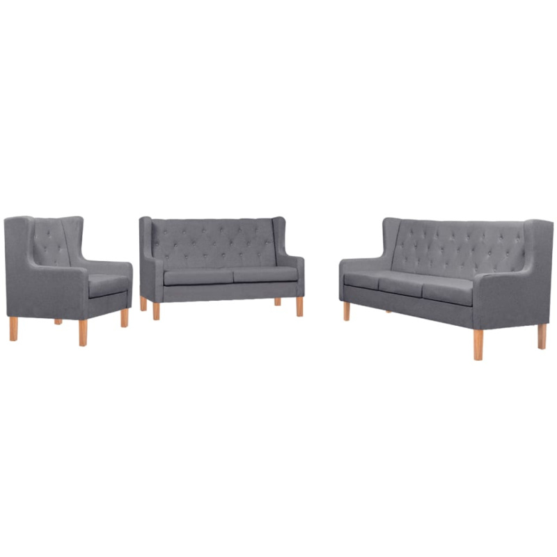 Sedací Souprava 3 Kusy Textil Šedá - Šedá / 1místná   2místná