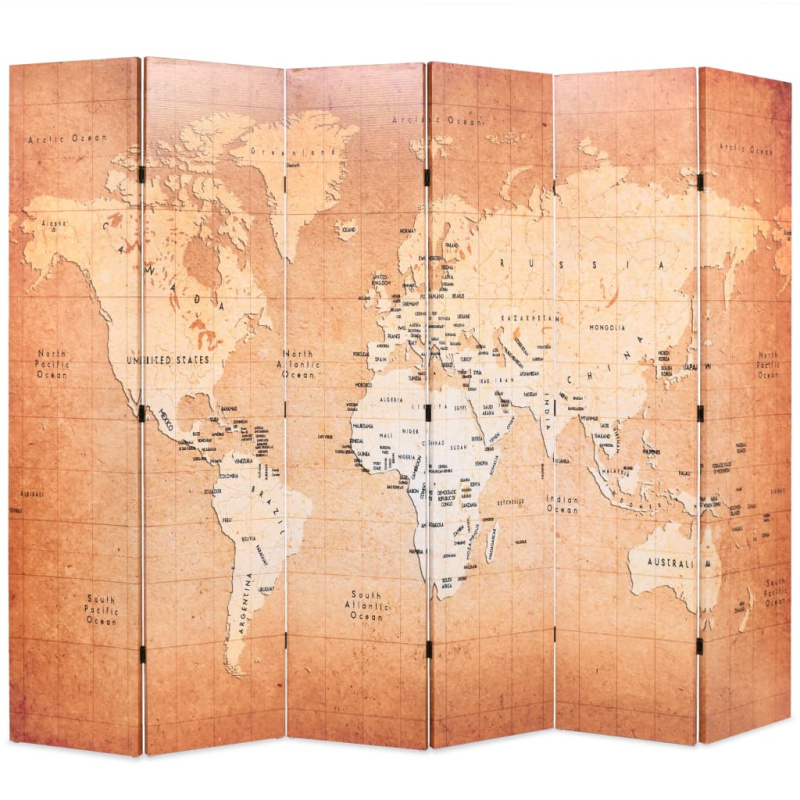 Skládací Paraván Mapa Světa Žlutá - 200 x 170 cm