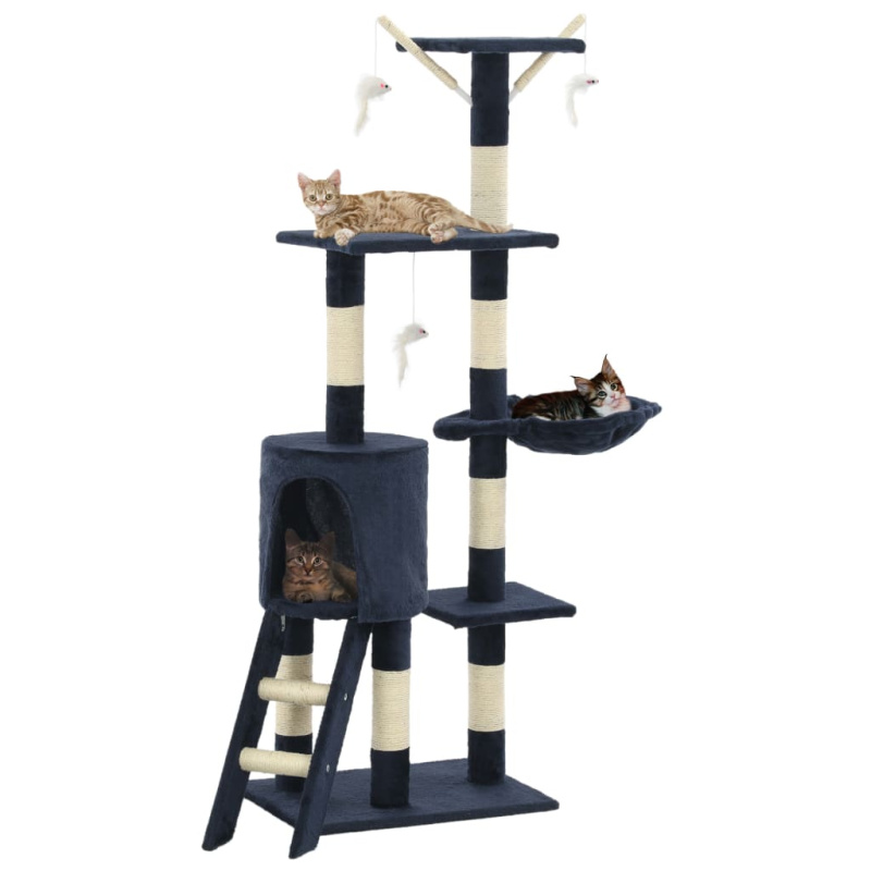 Škrabadlo Pro Kočky Se Sisalovými Sloupky 138 Cm Tmavě Modré - Béžová
