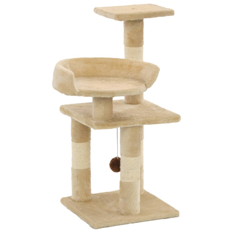 Škrabadlo Pro Kočky Se Sisalovými Sloupky 65 Cm Béžové - Šedá se vzorkem otisků tlapek