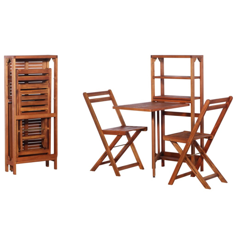 3Dílný Skládací Bistro Set Masivní Akáciové Dřevo Bílá