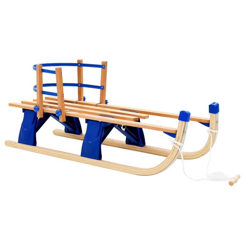Skládací Sněžné Sáně Dřevěné 119 Cm - Modrá / bez opěradla