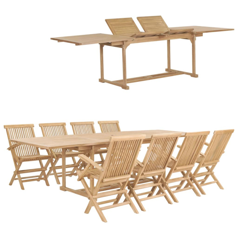9Dílný Zahradní Jídelní Set 180–280 X 100 X 75 Cm Masivní Teak