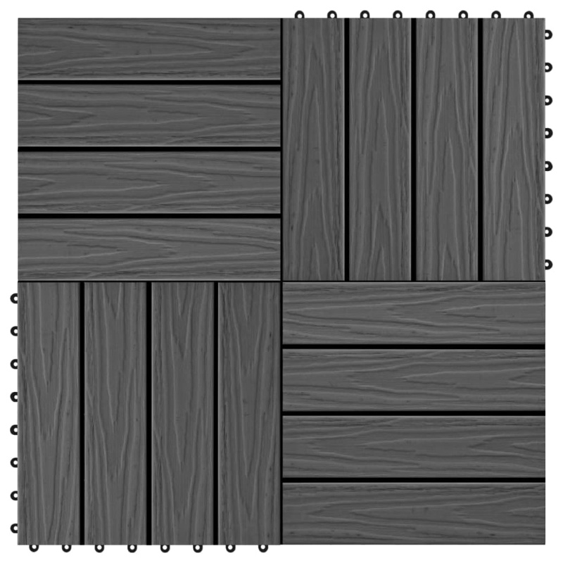 Terasové Dlaždice 11 Ks Wpc Embosované 30 X 30 Cm 1 M² Černé - Šedá