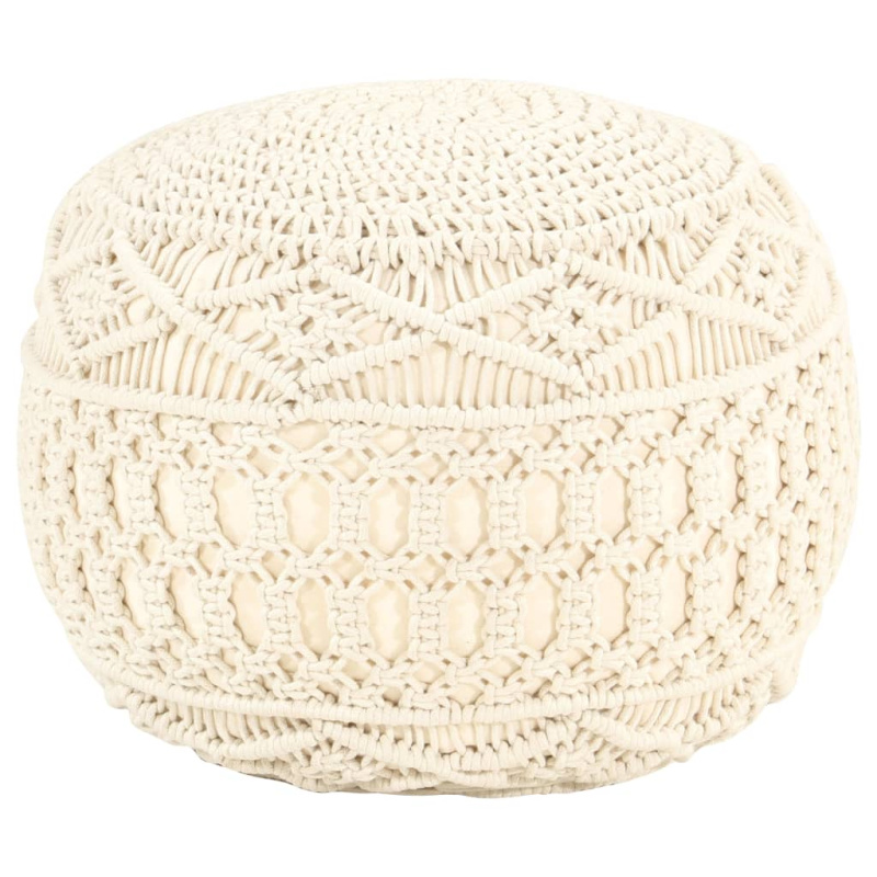 Ručně Vyrobený Sedací Puf Macramé 45 X 30 Cm Bavlna - Bílá / vzorek 4