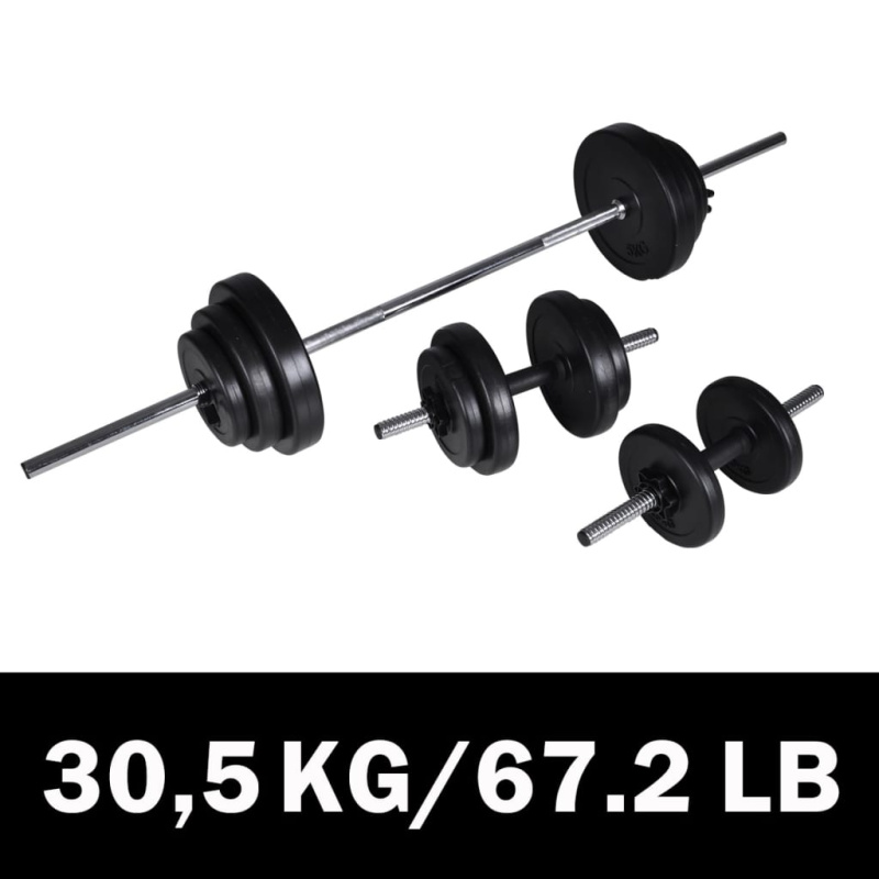 Set 2 Činek + Vzpěračská Činka 30,5 Kg - 30.5 kg / Rovná tyč