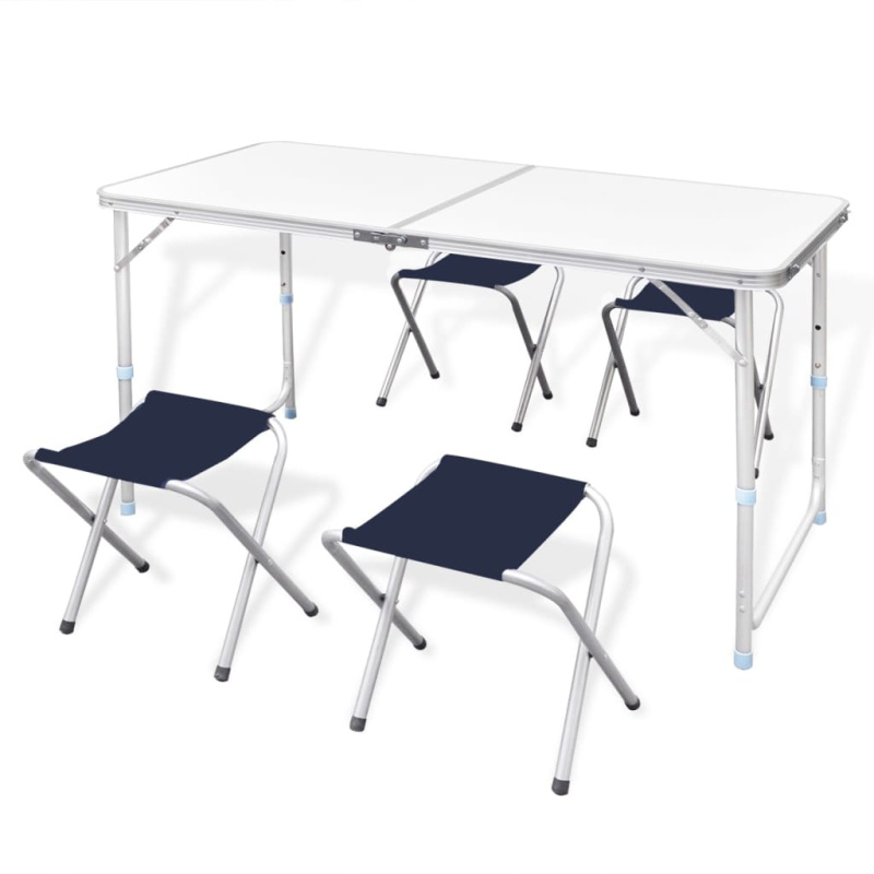 Skládací Kempingový Set 4 Stoličky Nastavitelná Výška Bílá - jídelní set / 180 x 60 cm