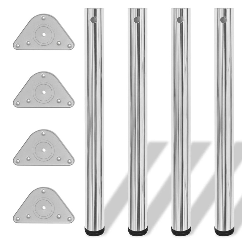 4 Stolové Nohy S Nastavitelnou Výškou Ované, Chrom - 870 mm