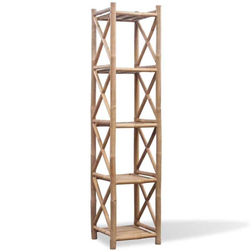 Čtvercový Bambusový Regál S 5 Poličkami - 117 cm