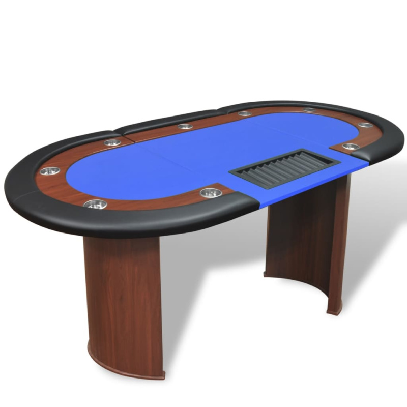 Pokerový Stůl Pro 10 Hráčů, Zóna Pro Dealera + Držák Na Žetony, Modrý - Zelená