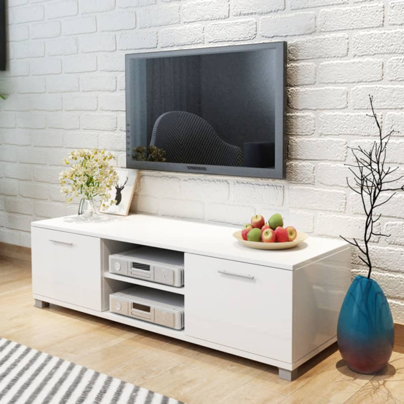 Tv Stolek Bílý S Vysokým Leskem 120 X 40,5 X 35 Cm - Bílá s vysokým leskem / 140 cm