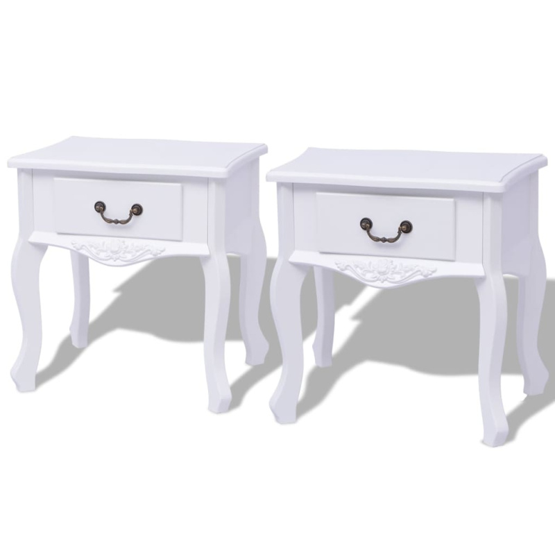 Noční Stolky 2 Ks Mdf Bílé - 1