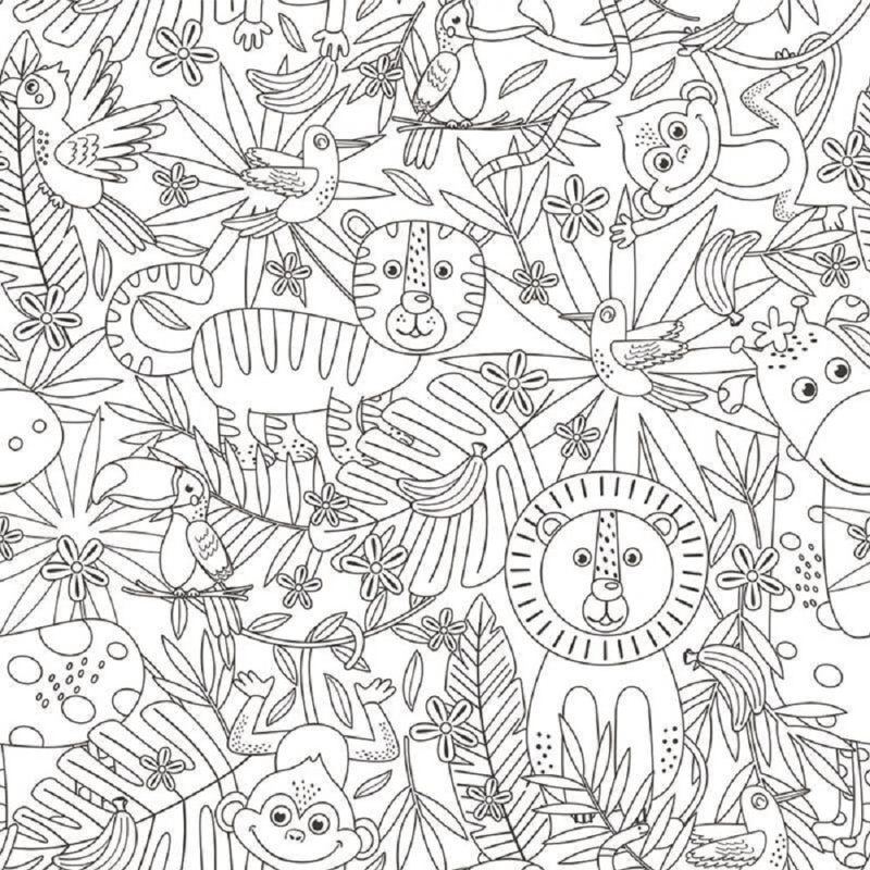 Gekkofix Samolepicí fólie, omalovánky s předtiskem džungle, 67,5 x 150 cm