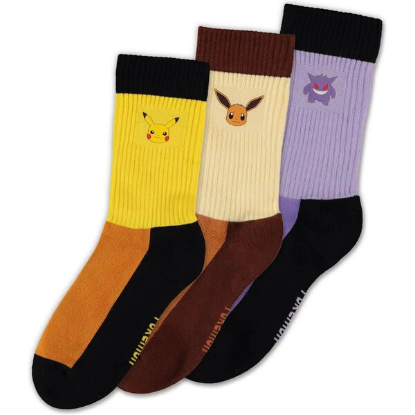 Ponožky Pokémon - Pikachu, Eevee, Gengar 35/38 (3 páry) Vícebarevná