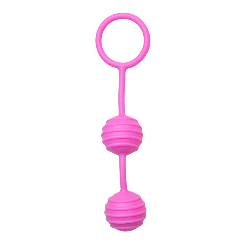 Easytoys Horizontal Ribbed Geisha Balls silikonové venušiny kuličky s masážními výstupky | Růžová