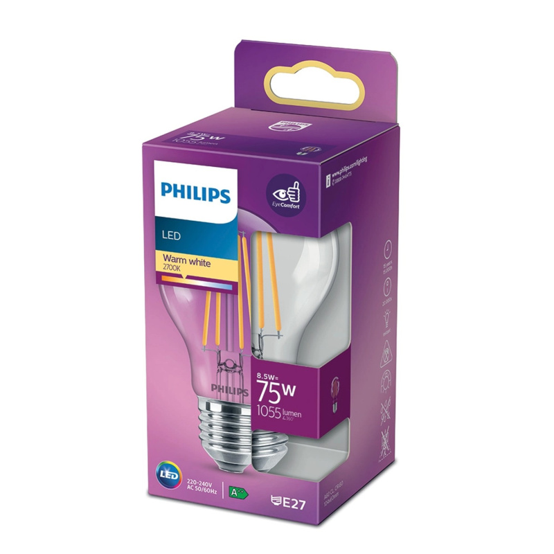 Philips Classic LED žárovka E27, 8,5 W, 1055 lm, 2700 K