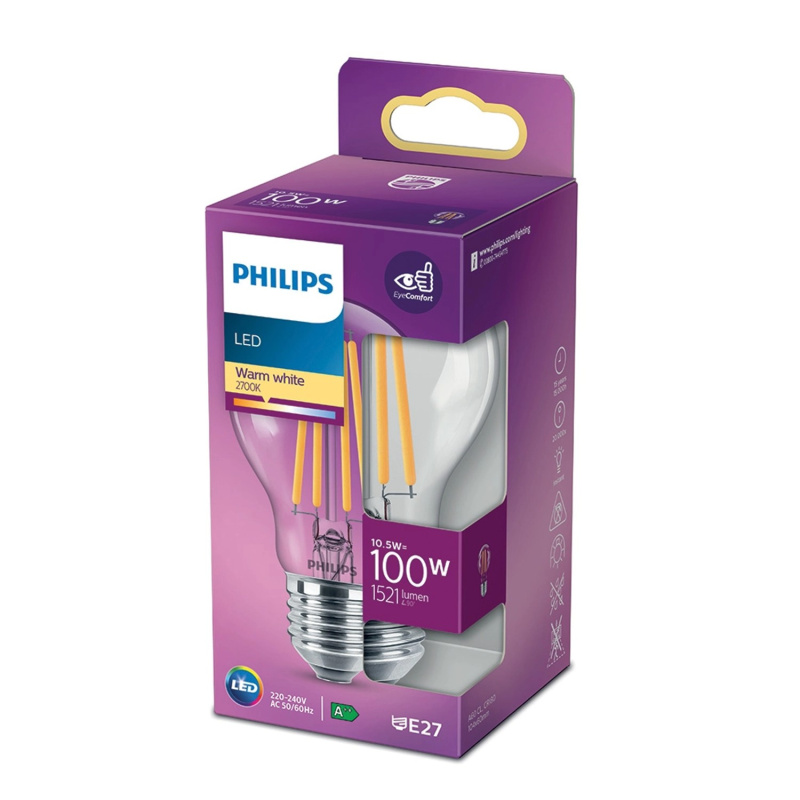 Philips Classic LED žárovka E27, 10,5 W, 1521 lm, 2700 K