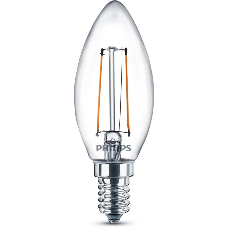 Philips Filamentová LED žárovka E14 B35 2W, 250lm 2700K