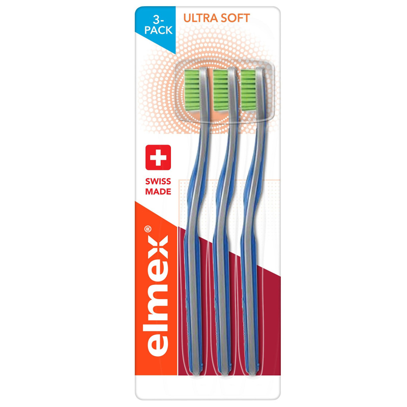 Elmex Swiss Made zubní kartáčky ultra soft Yellow + Blue + White 3 ks