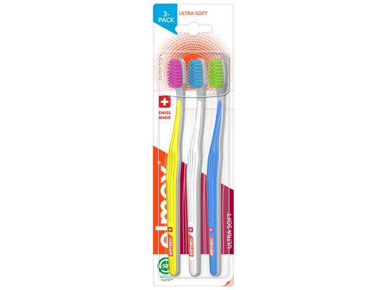 Elmex Swiss Made zubní kartáčky ultra soft Yellow + Blue + White 3 ks