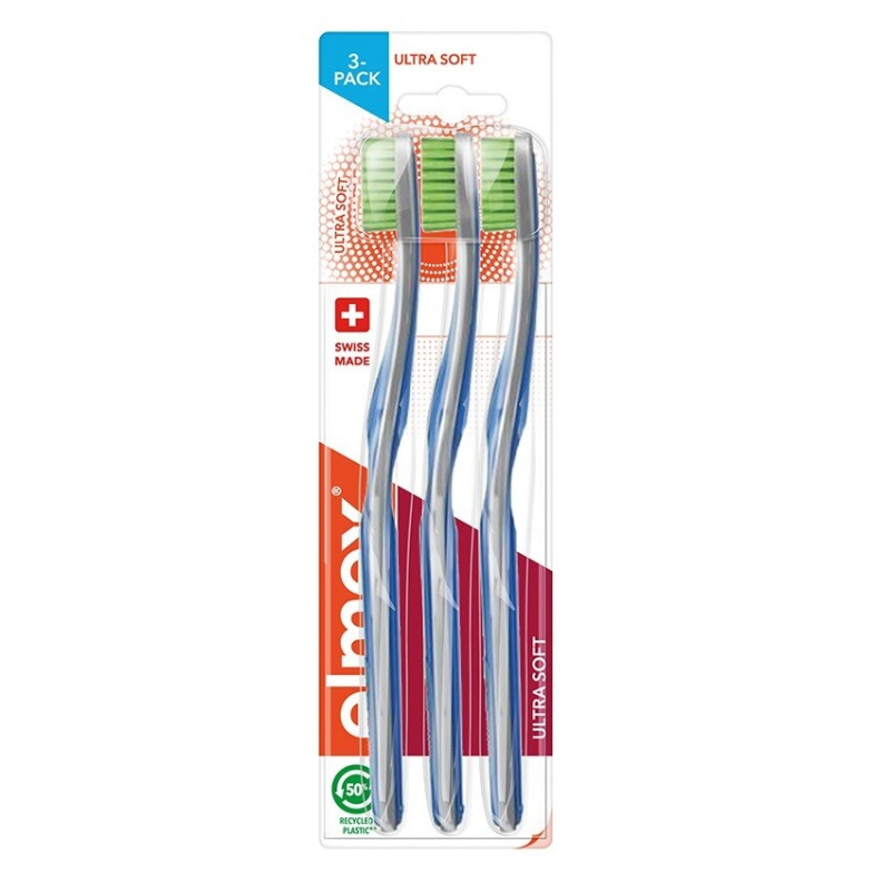 Elmex Swiss Made zubní kartáčky ultra soft Yellow + Blue + White 3 ks