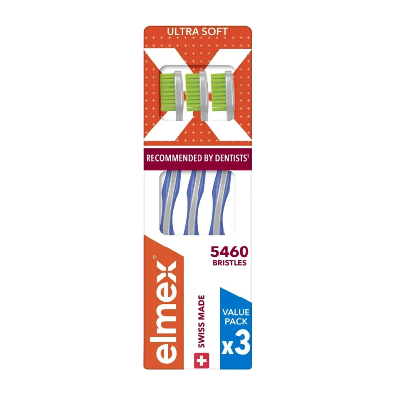 Elmex Swiss Made zubní kartáčky ultra soft Yellow + Blue + White 3 ks