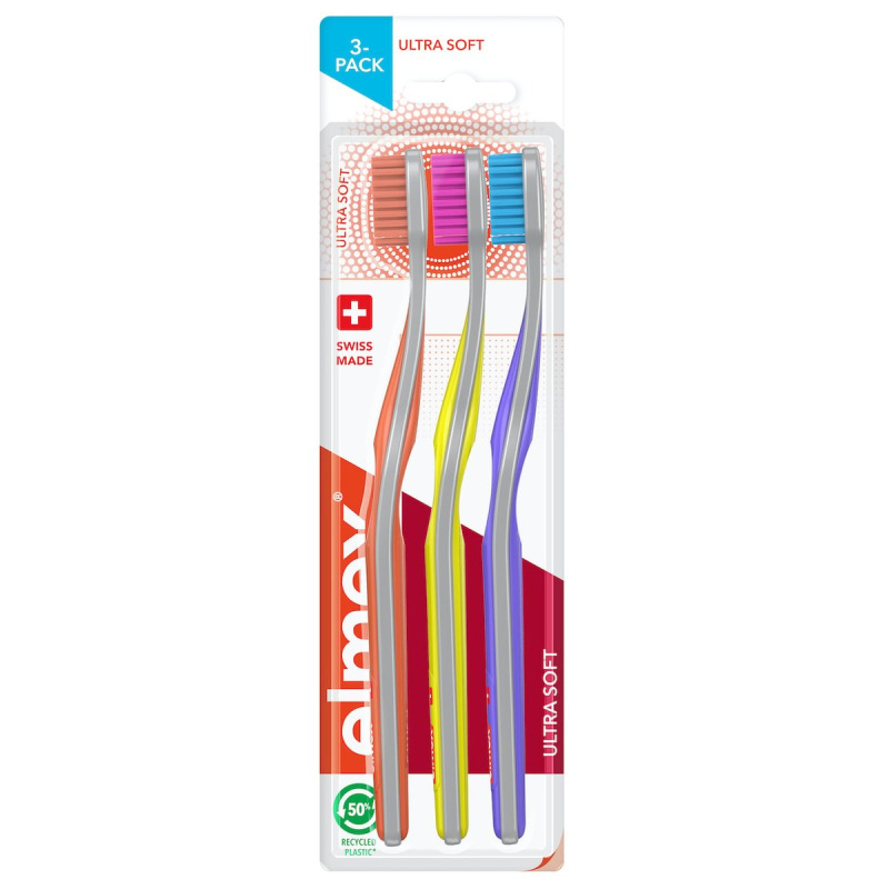 Elmex Swiss Made zubní kartáčky ultra soft Yellow + Blue + White 3 ks