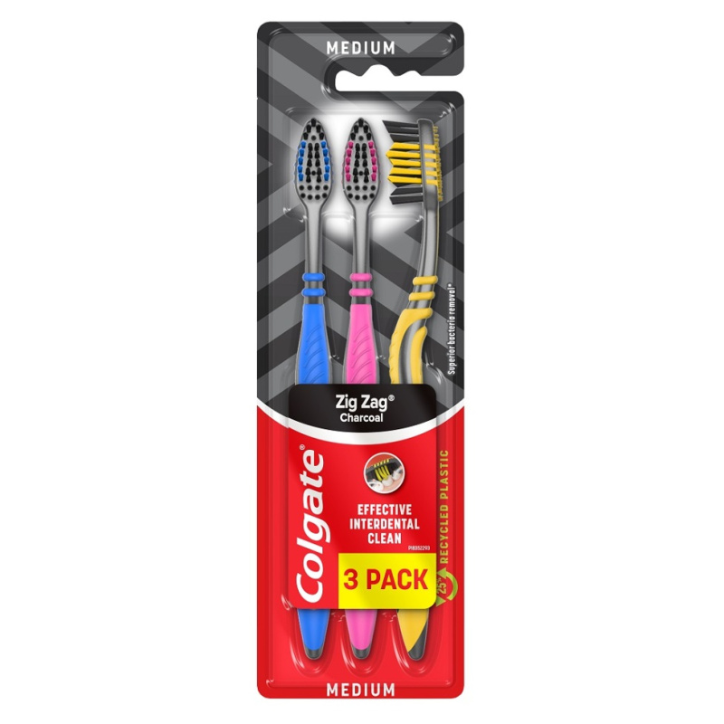 Colgate Zig Zag Charcoal zubní kartáčky medium 3 ks