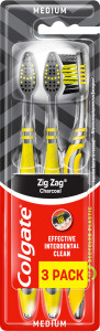 Colgate Zig Zag Charcoal zubní kartáčky medium 3 ks
