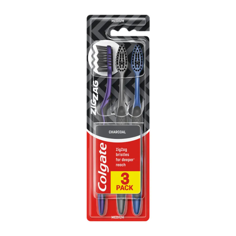 Colgate Zig Zag Charcoal zubní kartáčky medium 3 ks
